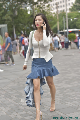 编码0011蓝色紧身包臀裙短美腿凉高美胸