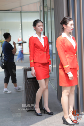 编码0557橘色职业装黑色职业装肉丝美腿丸子头空姐